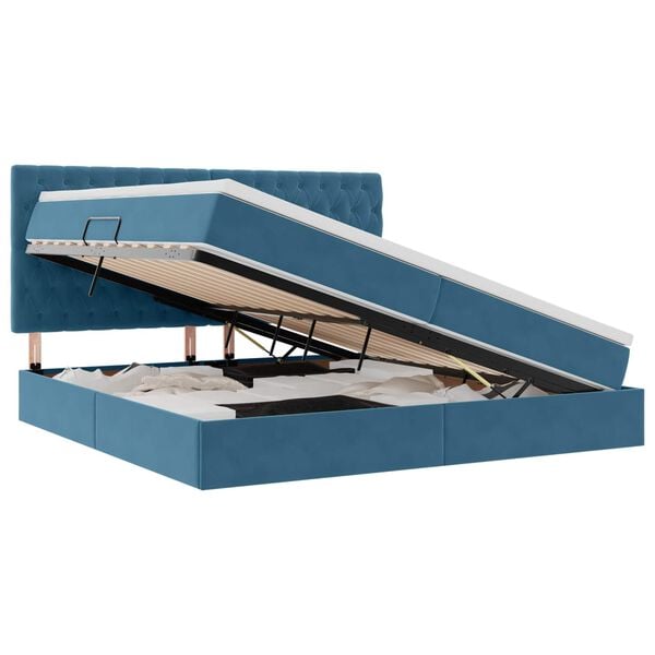 vidaXL Cama com arruma&ccedil;&atilde;o e colch&atilde;o Azul Escuro 200 x 200 cm Veludo