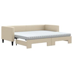 vidaXL Sof&aacute;-cama c/ gavet&atilde;o e colch&otilde;es 80x200 cm tecido cor creme
