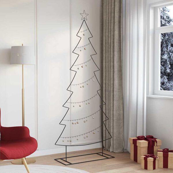 vidaXL &Aacute;rvore de Natal de metal com suporte Preto 210 cm A&ccedil;o