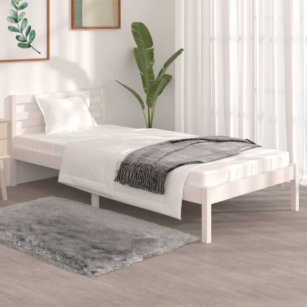 vidaXL Estrutura de cama solteiro 90x190 cm pinho maci&ccedil;o branco