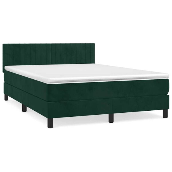 vidaXL Cama com molas/colch&atilde;o 140x200 cm veludo verde-escuro