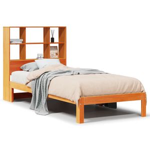 vidaXL Cama com estante sem colch&atilde;o 75x190cm pinho maci&ccedil;o castanho-mel