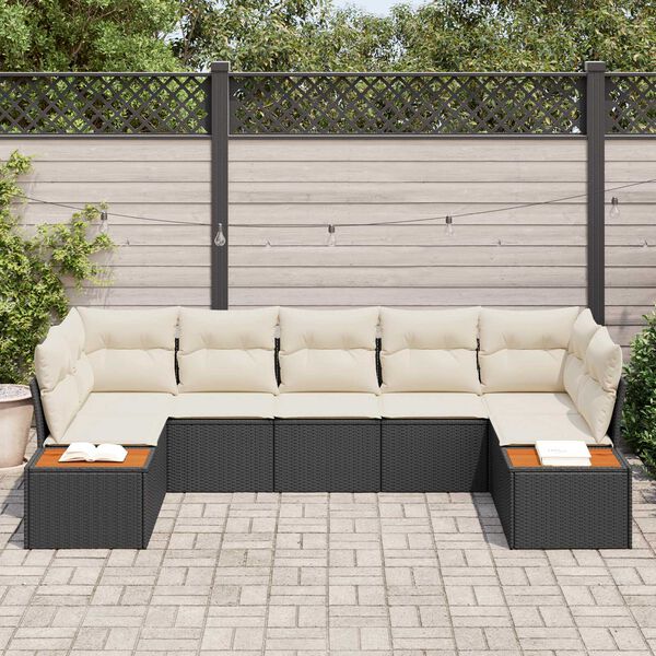 vidaXL Conjunto de Sof&aacute; de Jardim 7 pcs Preto e Creme Polirattan