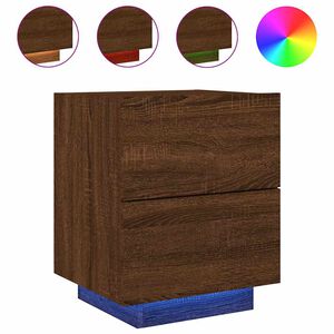 vidaXL Mesa cabeceira c/ luzes LED derivados madeira carvalho castanho