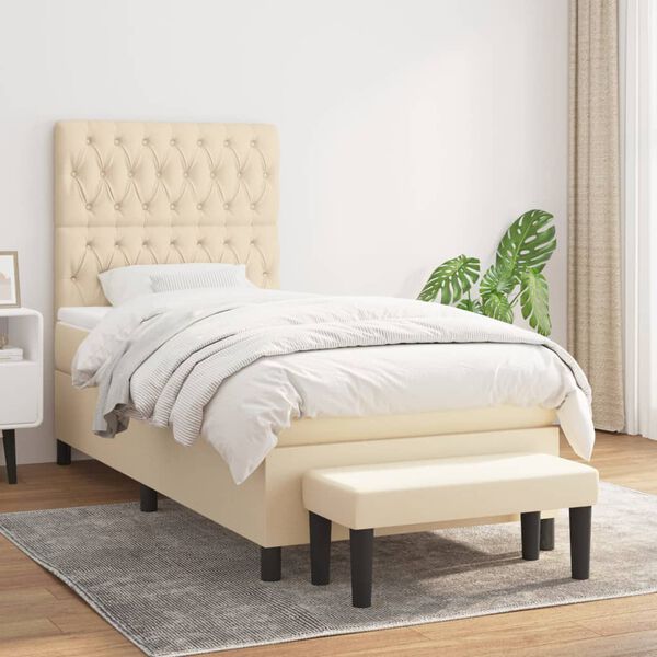 vidaXL Cama com molas/colch&atilde;o 100x200 cm tecido cor creme