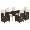 vidaXL 7 pcs conjunto jantar p/ jardim c/ almofad&otilde;es vime PE castanho