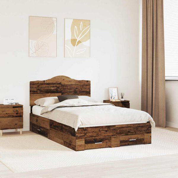 vidaXL Estrutura da Cama com cabeceira Madeira antiga 120 x 190 cm