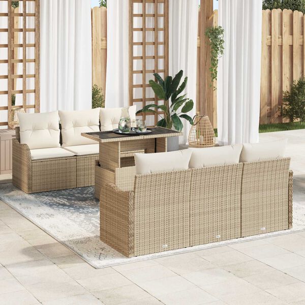 vidaXL Conjunto de Sof&aacute; de Jardim 7 pcs Bege Rattan Sint&eacute;tico