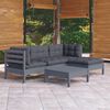 vidaXL 5 pcs conjunto lounge de jardim c/ almofadões pinho cinza