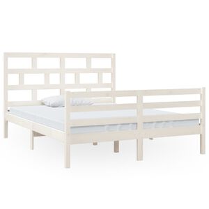 vidaXL Estrutura de cama king 150x200 cm madeira maci&ccedil;a branco
