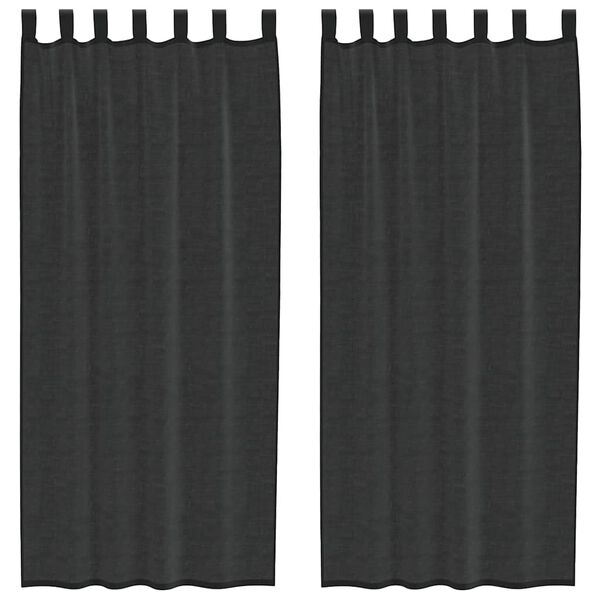 vidaXL Cortinas de voile com aba 2 pcs preto