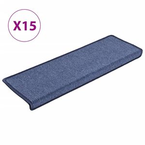 vidaXL Tapetes de escada 15 pe&ccedil;as 65x21x4 cm azul com borda retangular