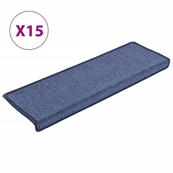 vidaXL Tapetes de escada 15 pe&ccedil;as 65x21x4 cm azul com borda retangular