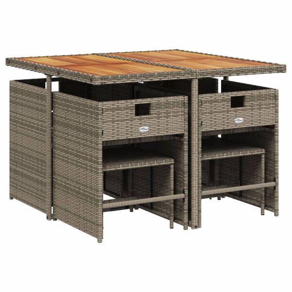 vidaXL 9 pcs conjunto de jantar p/ jardim c/ almofad&otilde;es vime PE cinza