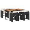 vidaXL 7 pcs conjunto de jantar p/ jardim c/ almofad&otilde;es vime PE preto