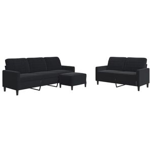 vidaXL 3 pcs conjunto de sof&aacute;s com almofad&otilde;es veludo preto