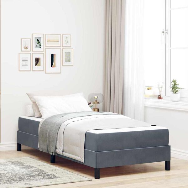 vidaXL Cama Box com colch&atilde;o Cinza Escuro 90 x 190 cm tecido