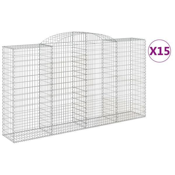 vidaXL Cestos gabi&atilde;o arqueados 15 pcs 300x50x160/180 ferro galvanizado