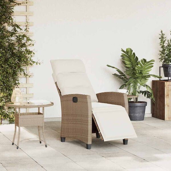 vidaXL Cadeira de jardim reclinável com mesa de apoio vime PE bege