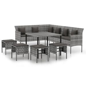 vidaXL 6 pcs conjunto de jantar p/ jardim c/ almofad&otilde;es vime PE cinza
