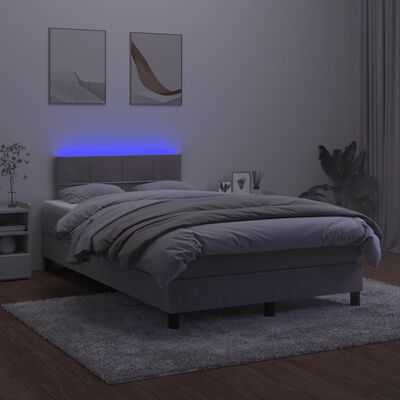 vidaXL Cama box spring colchão LED 120x190 cm couro artif. cinza-claro