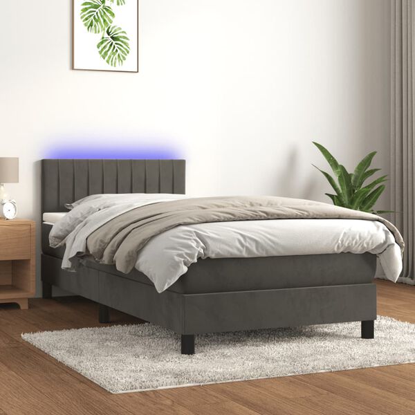 vidaXL Cama box spring c/ colch&atilde;o/LED 80x200 cm veludo cinzento-escuro