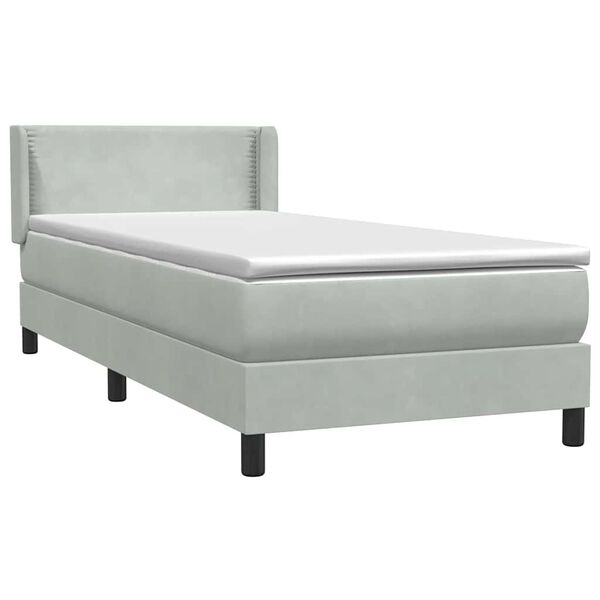 vidaXL Cama com molas/colch&atilde;o cinzento-claro 90x220 cm veludo
