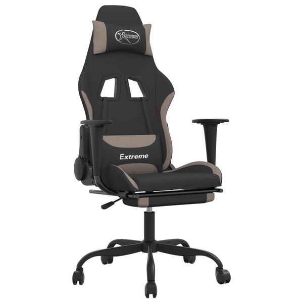 vidaxL Cadeira de gaming com apoio de p&eacute;s tecido preto e Taupe