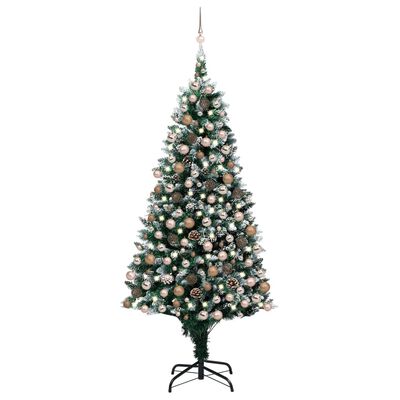 vidaXL Árvore Natal artificial pré-iluminada c/ bolas e pinhas 240 cm