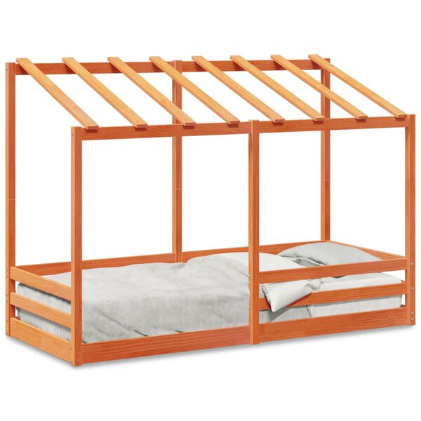 vidaXL Cama infantil c/ telhado 90x190 cm pinho maciço castanho-mel
