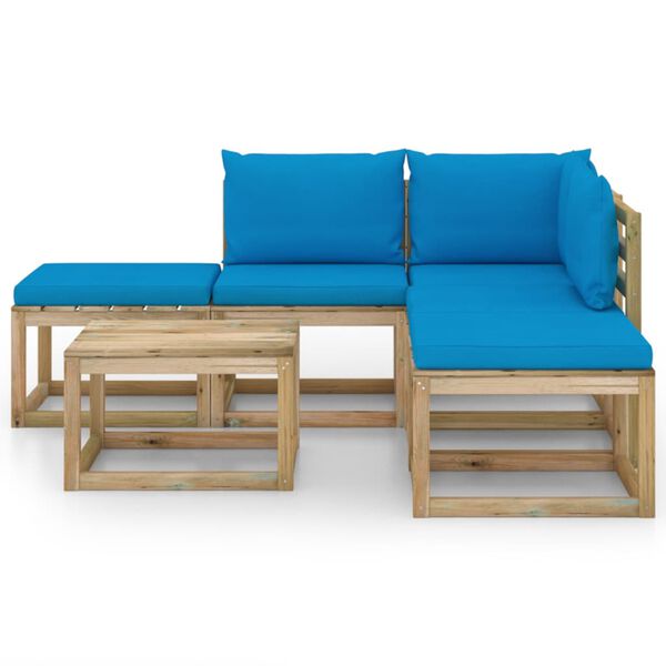 vidaXL 6 pcs conjunto lounge de jardim c/ almofad&otilde;es azuis