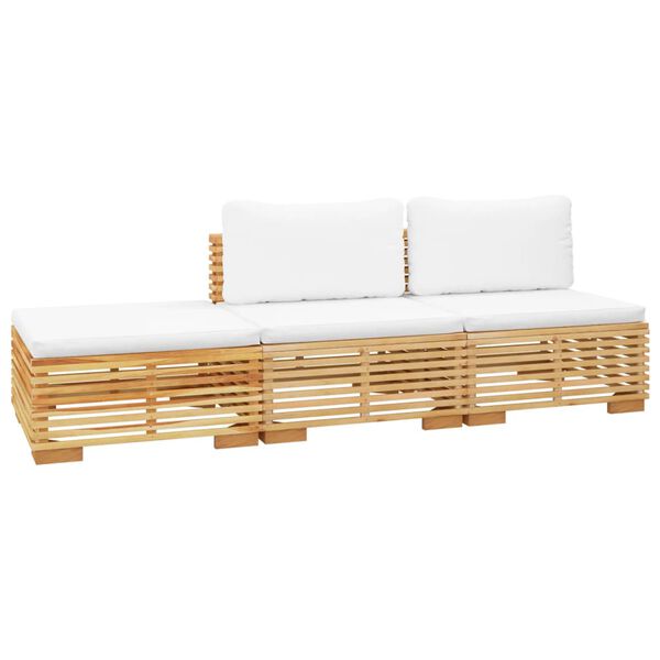 vidaXL 3 pcs conjunto lounge jardim c/ almofad&otilde;es madeira teca maci&ccedil;a