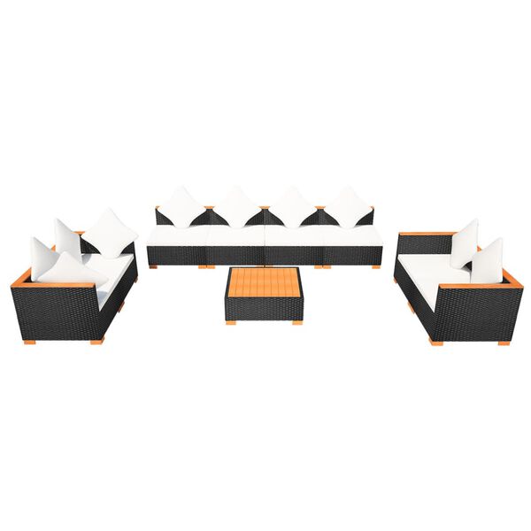 vidaXL 9 pcs conjunto lounge de jardim c/ almofadões vime PE preto
