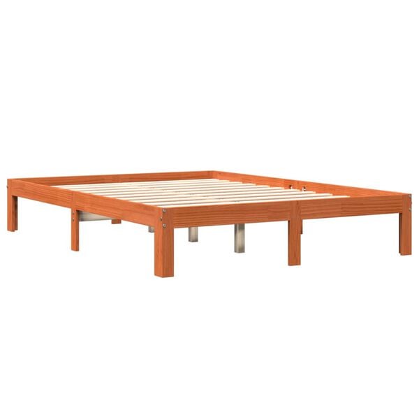 vidaXL Cama sem colch&atilde;o 135x190 cm madeira pinho maci&ccedil;a castanho-mel