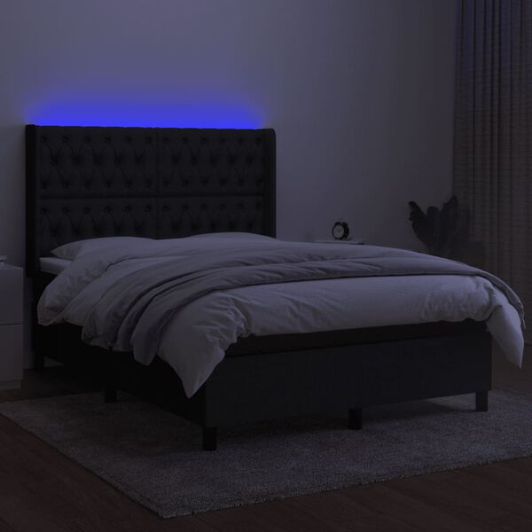 vidaXL Cama box spring c/ colch&atilde;o e LED 140x200 cm tecido preto