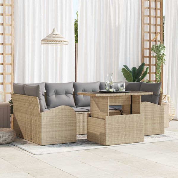 vidaXL Conjunto de Sof&aacute; de Jardim 7 pcs Bege Rattan de Polipropileno
