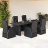 vidaXL 7 pcs conjunto de jantar p/ jardim c/ almofad&otilde;es vime PE preto