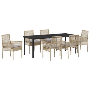 vidaXL Conjunto de Jantar para Jardim com almofada 7 pcs Bege vime PE