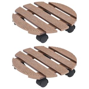 vidaXL Suportes com rodas para vasos 2 pcs &Oslash;30x7,5 cm WPC castanho