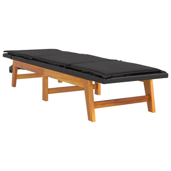 vidaXL Espregui&ccedil;adeira com almofad&atilde;o vime PE e ac&aacute;cia maci&ccedil;a