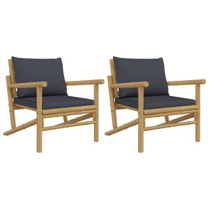 vidaXL Cadeiras de jardim 2 pcs bambu c/ almofad&otilde;es cinzento-escuro