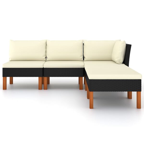 vidaXL 5 pcs conjunto lounge de jardim c/ almofad&otilde;es vime PE preto