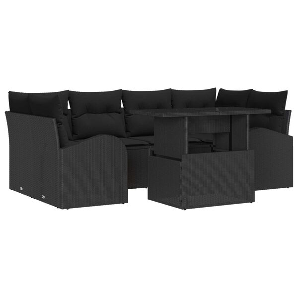 vidaXL Conjunto de Sof&aacute; de Jardim 7 pcs Preto Rattan de Polipropileno