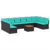 vidaXL 11 pcs conjunto sof&aacute;s de jardim c/ almofad&otilde;es vime PE preto