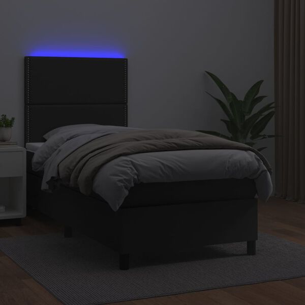 vidaXL Cama box spring c/ colch&atilde;o/LED 80x200 cm couro artificial preto