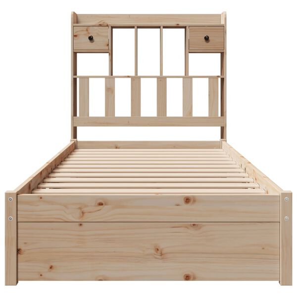 vidaXL Cama com estante sem colchão 75x190 cm pinho maciço