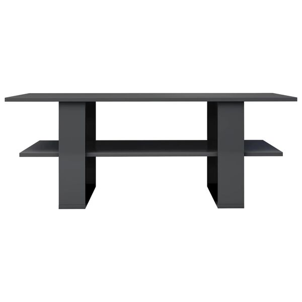 vidaXL Mesa de centro 110x55x42 cm contraplacado cinzento brilhante