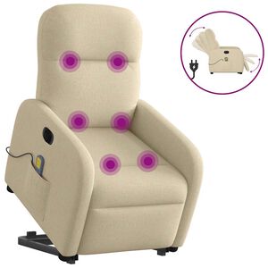 vidaXL Poltrona el&eacute;trica elevat&oacute;ria massagens tecido creme