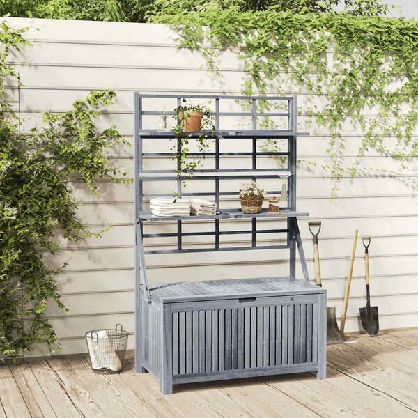 vidaXL Caixa de arrumação com treliça 99x55x160 cm acácia maciça cinza