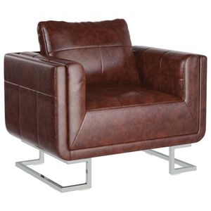 vidaXL Poltrona cubo com p&eacute;s cromados couro artificial castanho